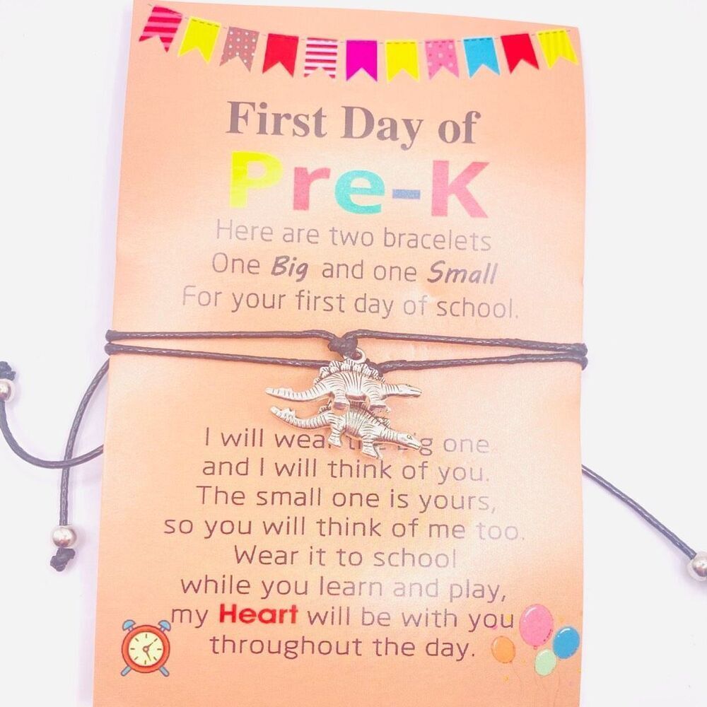 Set of 2 Back to School Adjustable Mom and Son Dinosaur Charm Bracelets